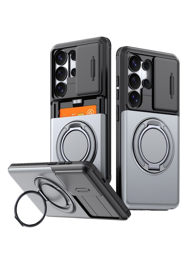 Multifunctional Case for Samsung S23/S24/S25/S26 Ultra with Slide Camera Cover, Magnetic Stand & Card Slot, Shockproof Phone Cover - Image 1