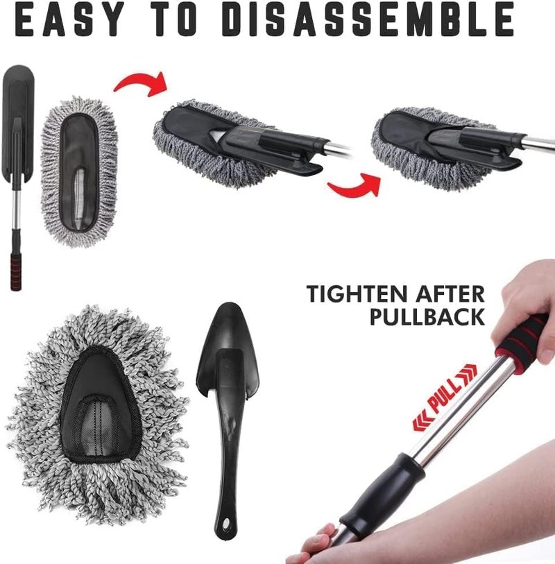 Azaria Microfiber Car Duster with Handle for Car Interior Cleaning Brush Mop Duster for Car Cleaning Brush with Handle Wet and Dry Washing Brush Ideal Car Accessories for Exterior (CDCombo) - Image 3
