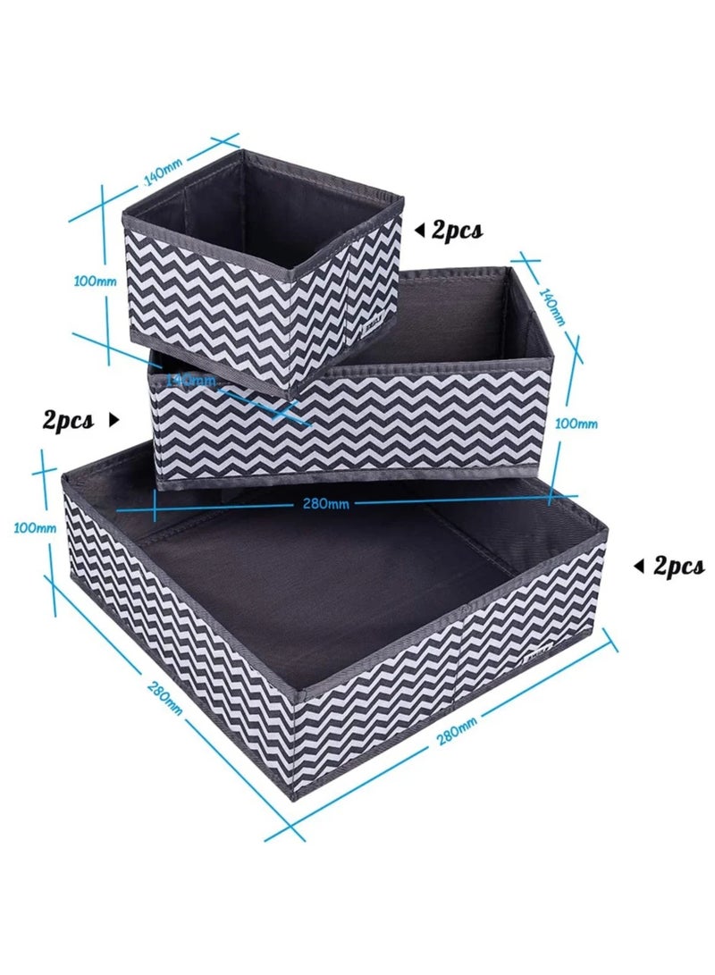 6-Piece Foldable Closet Organizer – Grey Base with White Stripes, 2 Small + 2 Medium + 2 Large Drawer Dividers – Perfect for Underwear, Socks, Ties, Baby Clothes & More – Non-Woven Fabric, Moisture-Proof, Durable & Space-Saving  - Image 3