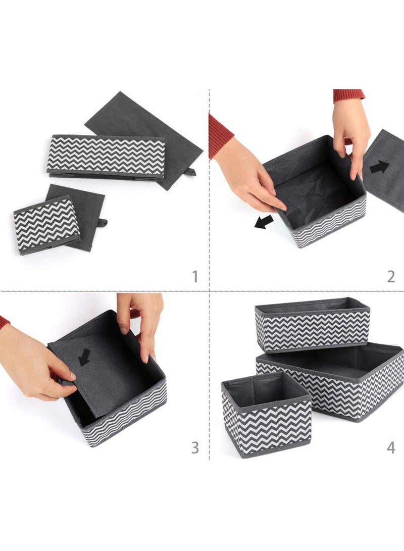 6-Piece Foldable Closet Organizer – Grey Base with White Stripes, 2 Small + 2 Medium + 2 Large Drawer Dividers – Perfect for Underwear, Socks, Ties, Baby Clothes & More – Non-Woven Fabric, Moisture-Proof, Durable & Space-Saving  - Image 4