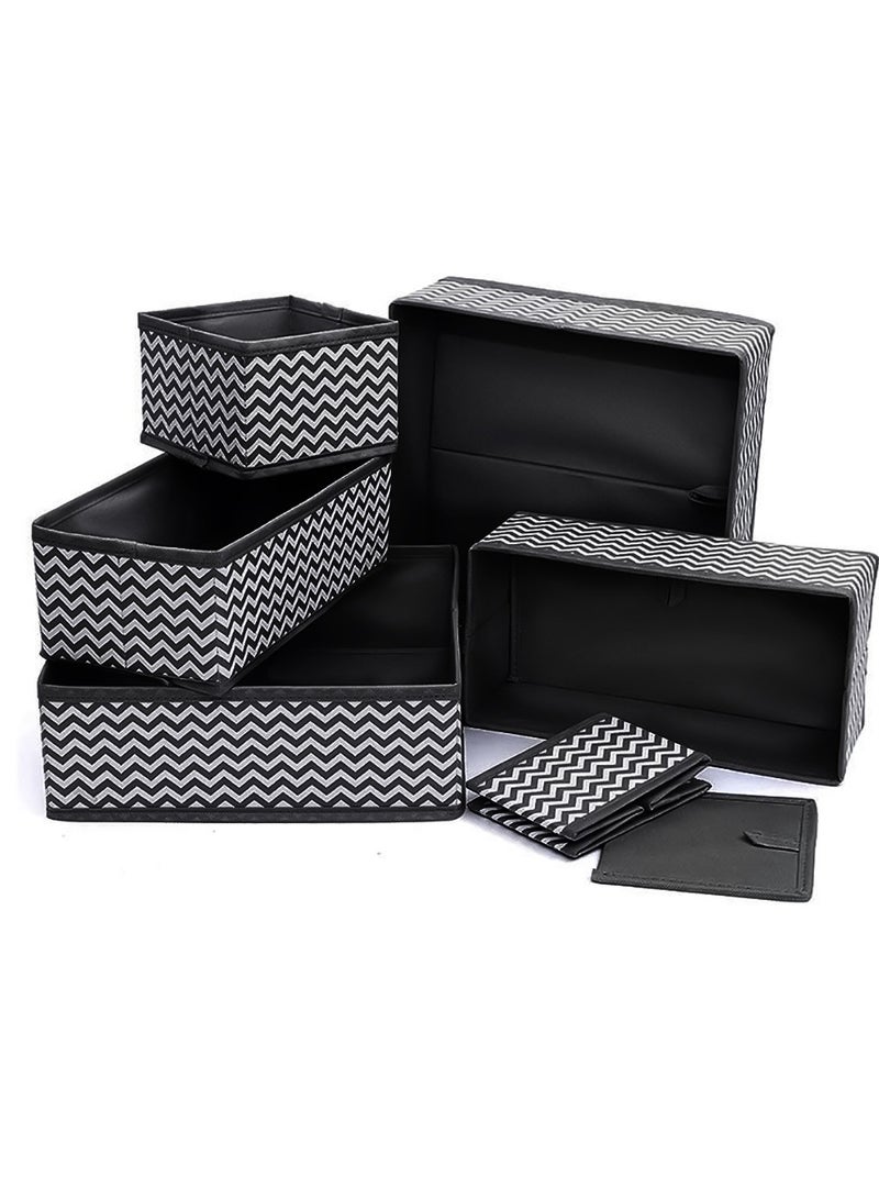 6-Piece Foldable Closet Organizer – Grey Base with White Stripes, 2 Small + 2 Medium + 2 Large Drawer Dividers – Perfect for Underwear, Socks, Ties, Baby Clothes & More – Non-Woven Fabric, Moisture-Proof, Durable & Space-Saving  - Image 1