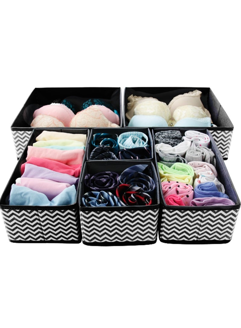 6-Piece Foldable Closet Organizer – Grey Base with White Stripes, 2 Small + 2 Medium + 2 Large Drawer Dividers – Perfect for Underwear, Socks, Ties, Baby Clothes & More – Non-Woven Fabric, Moisture-Proof, Durable & Space-Saving  - Image 2