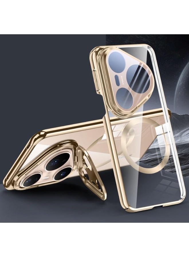 general Magnetic Case for Huawei Pura 80 Ultra 5G [Support Wireless Charging] Metal Camera Stand with All-inclusive Lens Film, Electroplated Clear Shockproof Cover