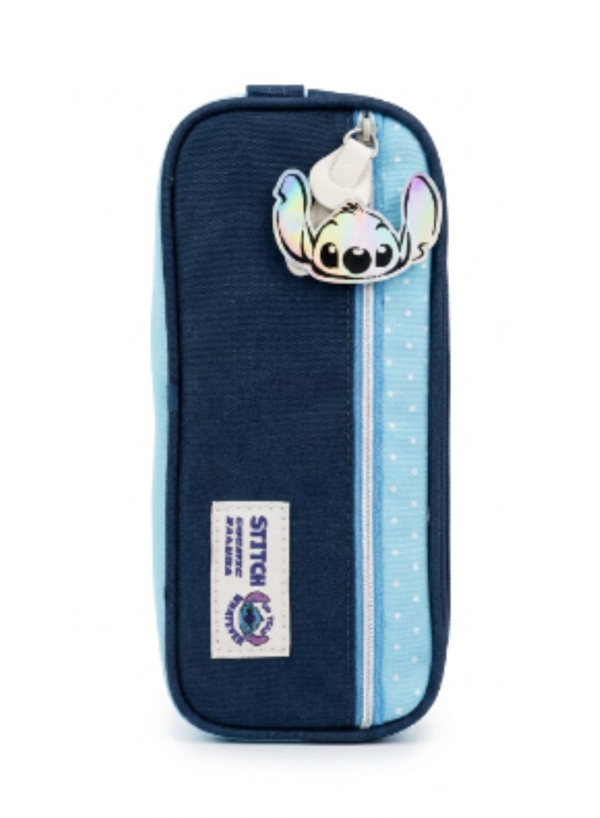 Kidzilla Stitch Tall Double-Compartment Pencil Case with Front Pocket and Carry Loop - Image 1