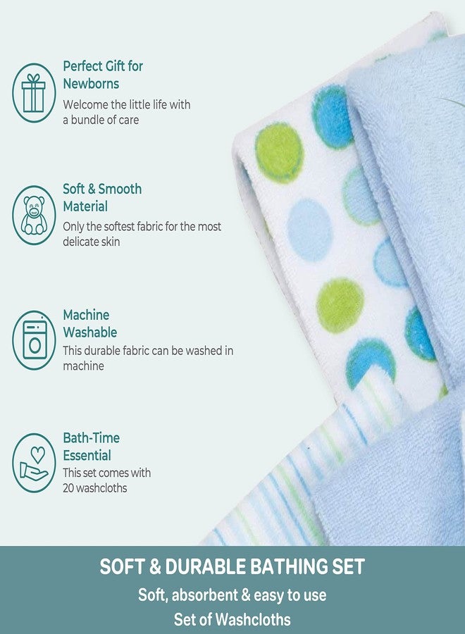 Spasilk Washcloth Wipes Set For Newborn Boys And Girls, Soft Terry Washcloth Set-Pack Of 20, Blue Dot - Image 4