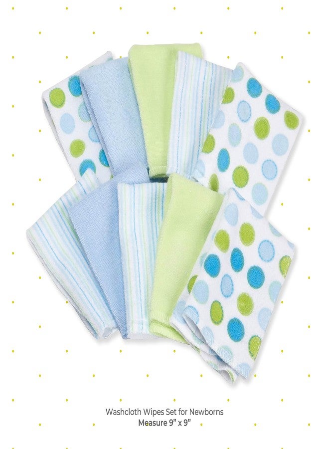 Spasilk Washcloth Wipes Set For Newborn Boys And Girls, Soft Terry Washcloth Set-Pack Of 20, Blue Dot - Image 2
