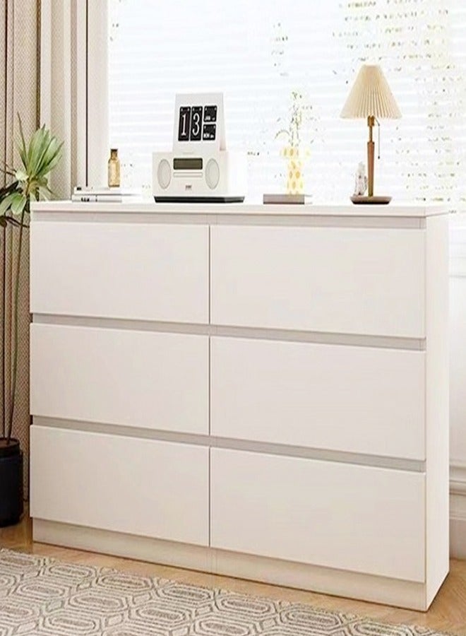 فاشون هوم خزانة خشبية متعددة الوظائف بتصميم مقبض غير مرئي مكونة من 6 أدراج ورف تخزين واسع وطاولة رف لغرفة النوم وغرفة المعيشة والأثاث المنزلي 100 × 40 × 73 سم - Image 1