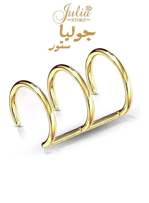 مشبك من الفولاذ المقاوم للصدأ مطلي بالذهب على حلقة إغلاق ثلاثية غير مثقوبة غضروفية وهمية حلزونية للأذن من متجر جوليا