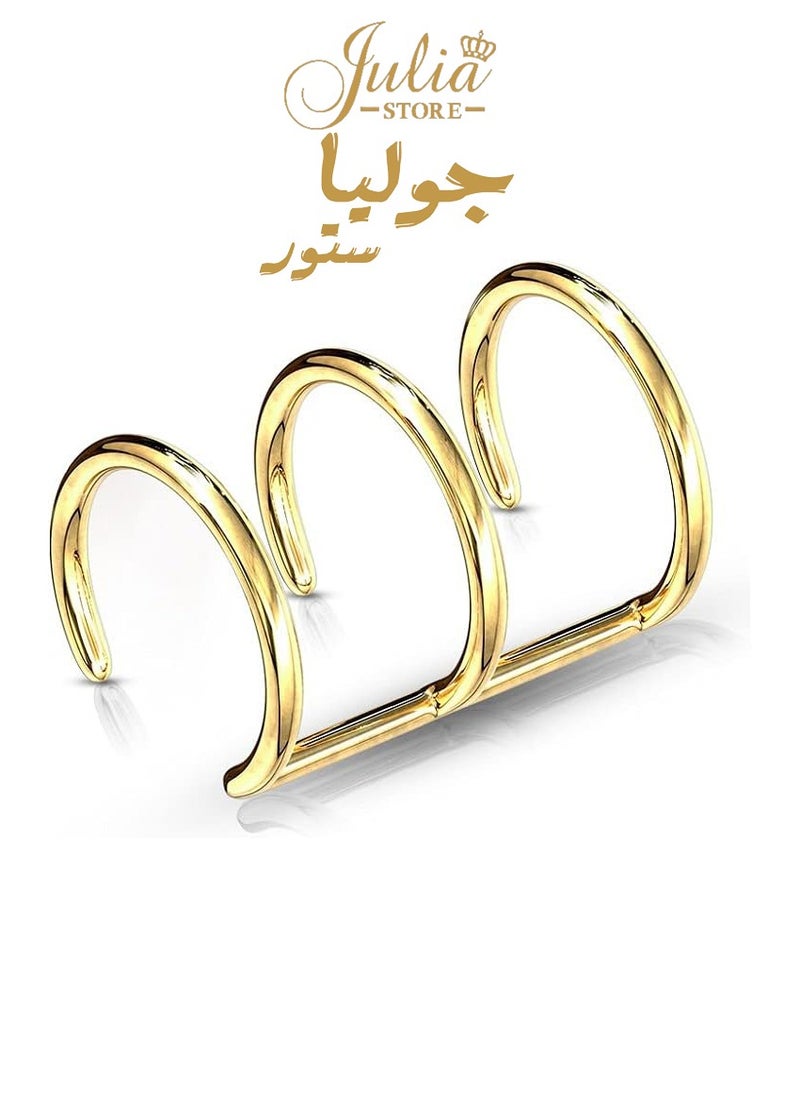 Julia Store - Gold Plated Stainless Steel Clip On Triple Closure Ring Non-Piercing Fake Cartilage Helix Ear Cuff By Julia Store - Image 1