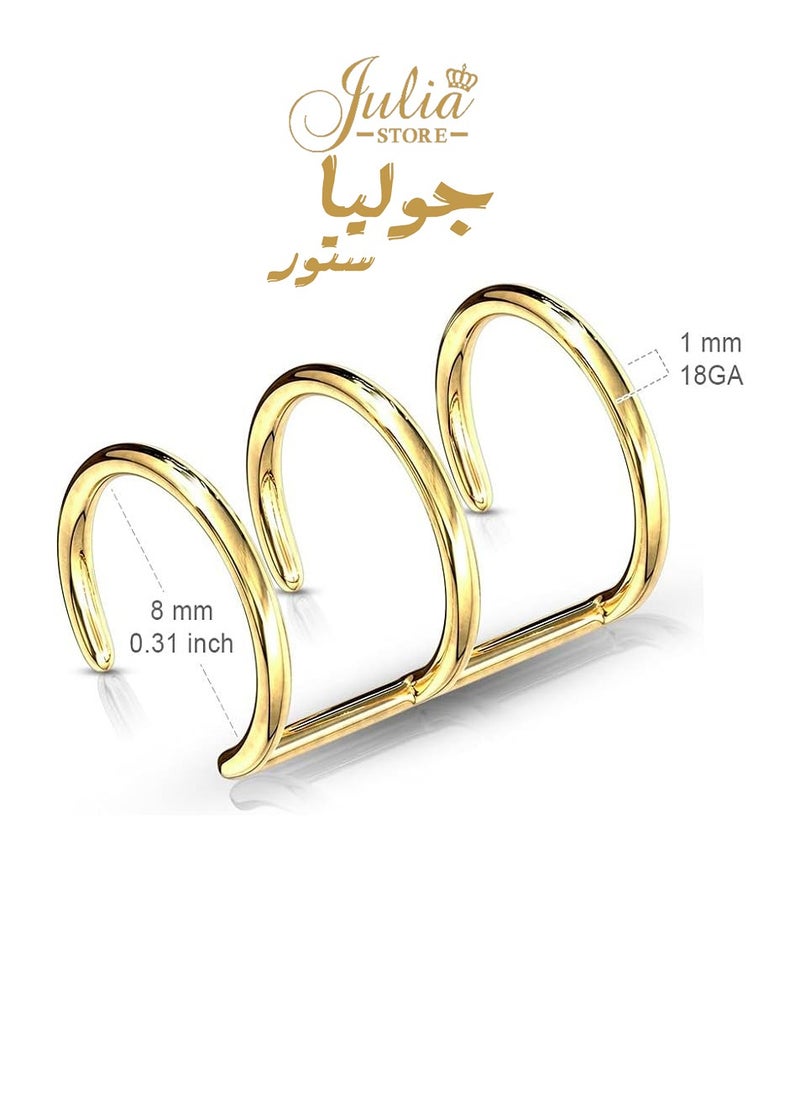 Julia Store - Gold Plated Stainless Steel Clip On Triple Closure Ring Non-Piercing Fake Cartilage Helix Ear Cuff By Julia Store - Image 1