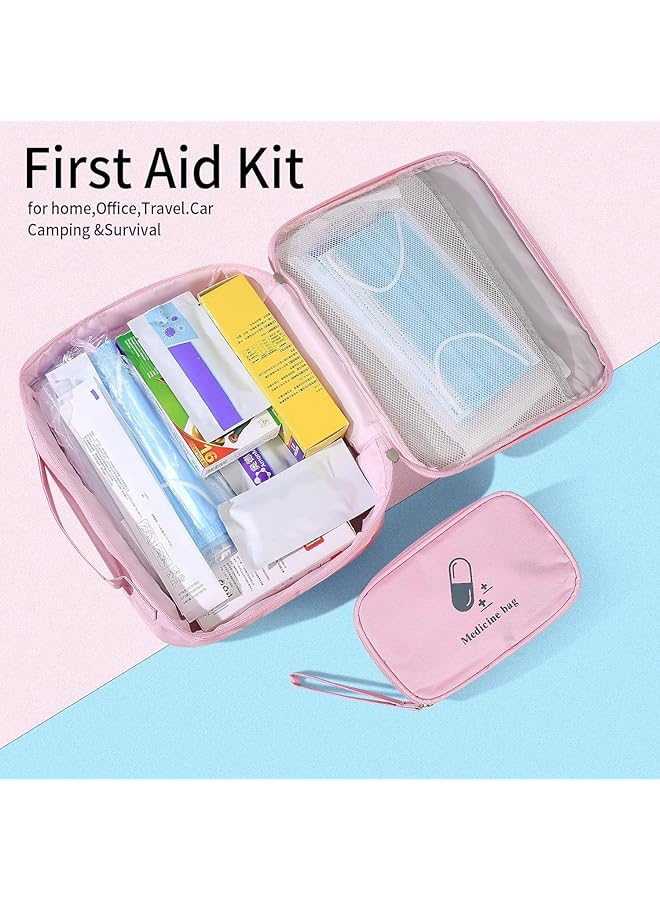Excefore First Aid Kit Bags Set of 2 Portable Medical Medicine Bags Small and Large Waterproof Emergency Organizer Ideal for Outdoor Camping Travel and Work Red 2 Pieces - Image 3