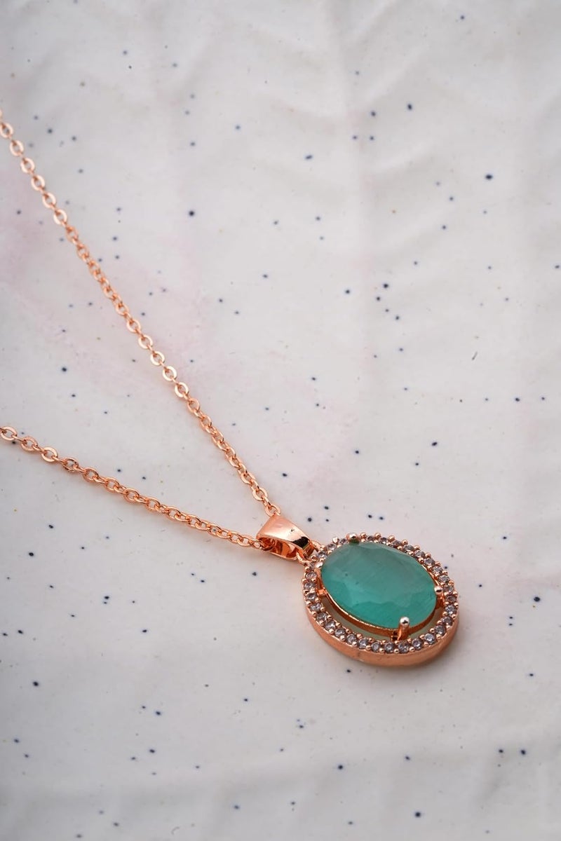 STYOLLO Stylish Rose Gold-Pendant Necklace Jewellery For Women & Girls with Oval Crystal & Amercian Diamonds | Elegant Girls Necklace Aesthetic Traditional | Valentine, Birthday Gift- Set of 1 - Image 5