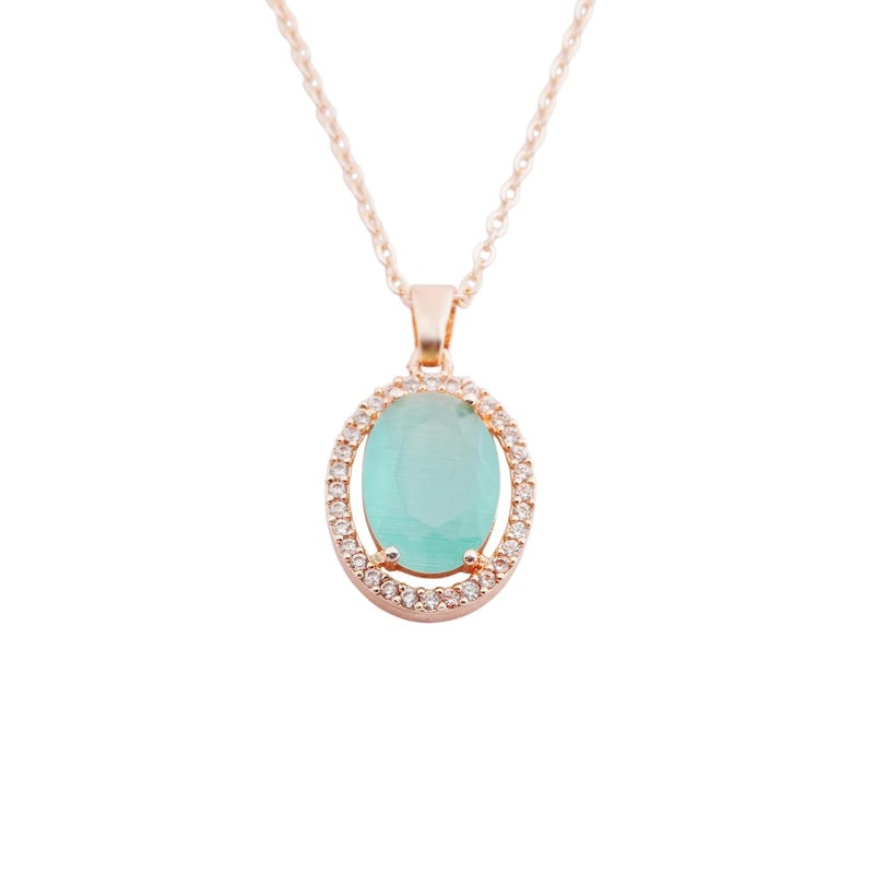 STYOLLO Stylish Rose Gold-Pendant Necklace Jewellery For Women & Girls with Oval Crystal & Amercian Diamonds | Elegant Girls Necklace Aesthetic Traditional | Valentine, Birthday Gift- Set of 1 - Image 1