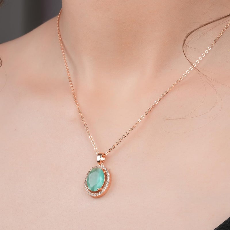 STYOLLO Stylish Rose Gold-Pendant Necklace Jewellery For Women & Girls with Oval Crystal & Amercian Diamonds | Elegant Girls Necklace Aesthetic Traditional | Valentine, Birthday Gift- Set of 1 - Image 2