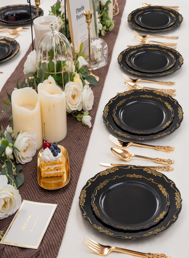 DaYammi 60PCS Black and Gold Plastic Plates, Heavy Duty Black and Gold Disposable Plates Premium 7.5 inch Dessert Cake Salad Appetizer Plate Hard Plastic Plate Disposable for Party Wedding - Image 3