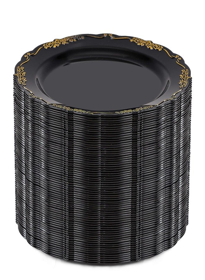 DaYammi 60PCS Black and Gold Plastic Plates, Heavy Duty Black and Gold Disposable Plates Premium 7.5 inch Dessert Cake Salad Appetizer Plate Hard Plastic Plate Disposable for Party Wedding - Image 1