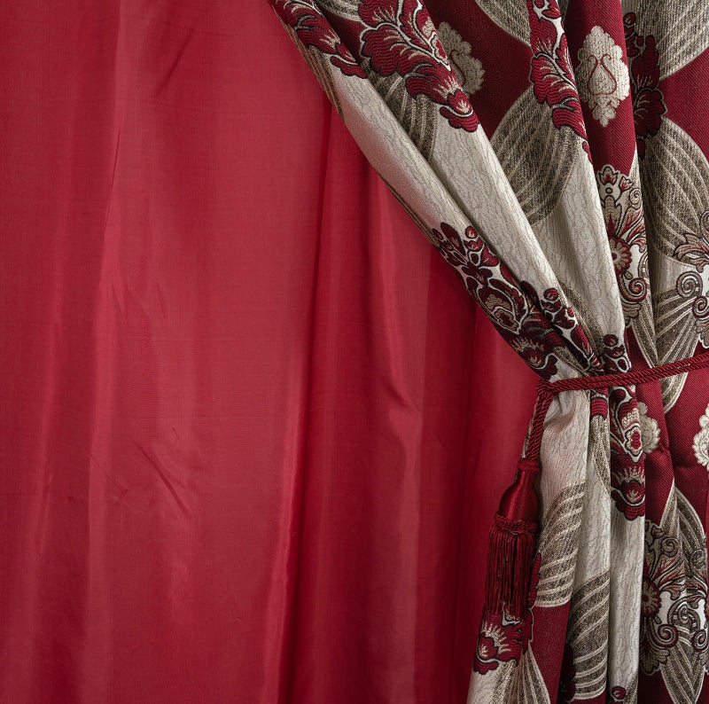 Petrichor Elegant Curtains with Gold Silver Threads 2 Panels Set - Luxury Window Treatment Attached Valance, Sheer Backing, and 2 Tie Backs for Bedroom and Living Room, 54x84 inches, Burgundy - Image 3