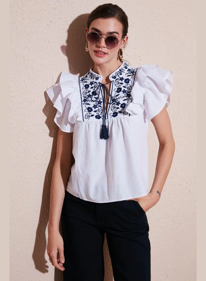 Lela Lela Cotton Regular Fit Embroidered Blouse Women's Blouse 611BZ0253