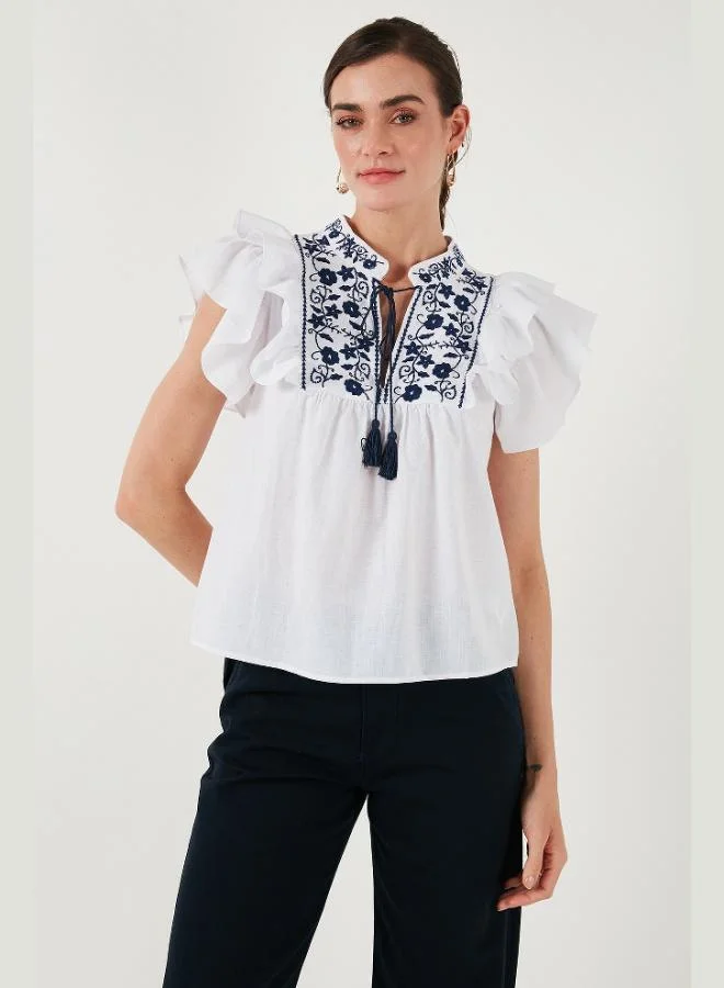 Lela Lela Cotton Regular Fit Embroidered Blouse Women's Blouse 611BZ0253
