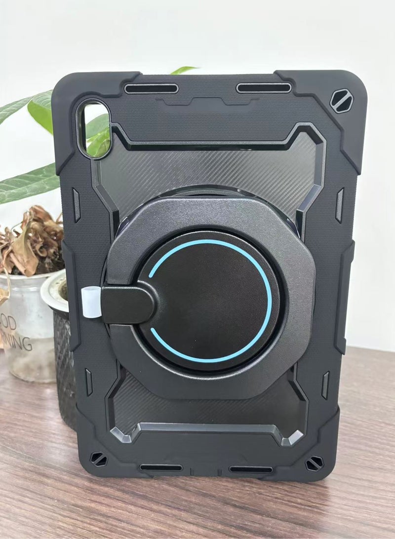 URBBKING PC + Silicone 3-Layers Combo Armor Heavy Duty Shockproof Cover with 360° Rotating Ring Stand for Huawei  MatePad SE 11 inch Black  - Image 1