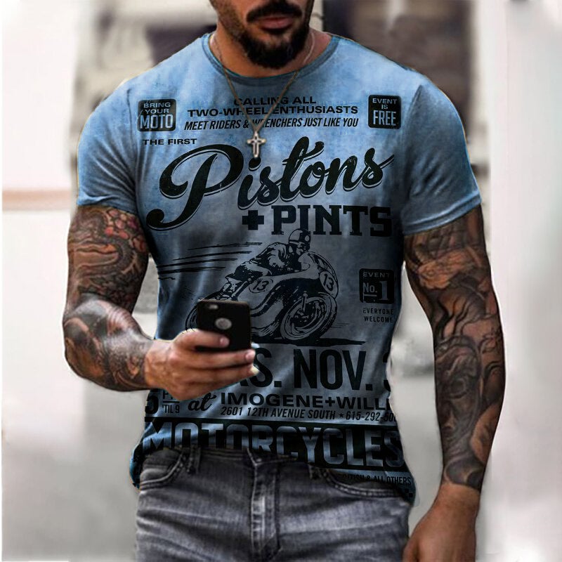 2022 European and American foreign trade cross-border new men's motorcycle casual digital printing slim pullover men's T-shirt TTA40-506 5XL - Image 1