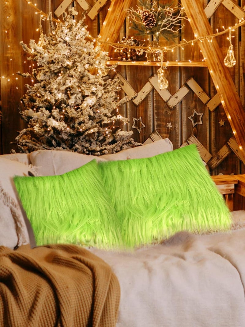 Alphatool 6 Pcs Green Faux Fur Fabric- 10"×10" Shaggy Fur Square Patches, Fluffy Warm Plush Fur Cuts for DIY Crafts Sewing Costume Rugs Pillows Cushion Pad Chair Cover Christmas Gnomes Decors - Image 2