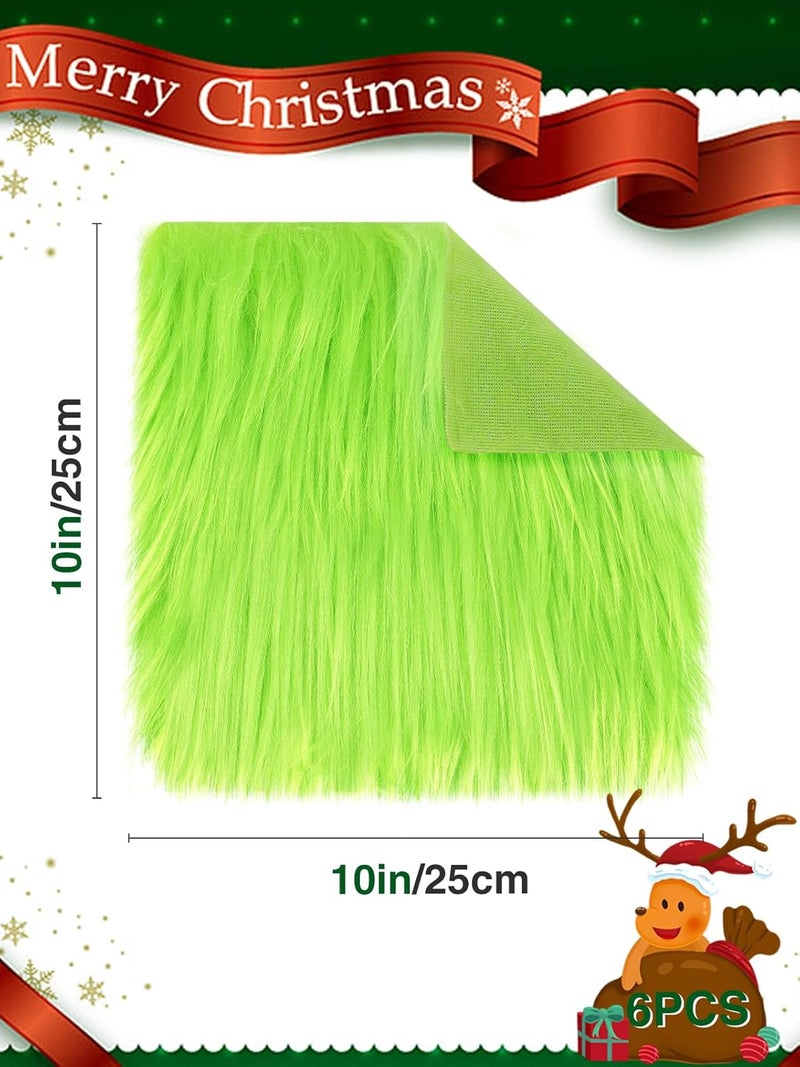 Alphatool 6 Pcs Green Faux Fur Fabric- 10"×10" Shaggy Fur Square Patches, Fluffy Warm Plush Fur Cuts for DIY Crafts Sewing Costume Rugs Pillows Cushion Pad Chair Cover Christmas Gnomes Decors - Image 5