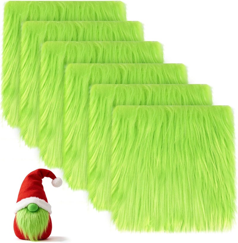 Alphatool 6 Pcs Green Faux Fur Fabric- 10"×10" Shaggy Fur Square Patches, Fluffy Warm Plush Fur Cuts for DIY Crafts Sewing Costume Rugs Pillows Cushion Pad Chair Cover Christmas Gnomes Decors - Image 1