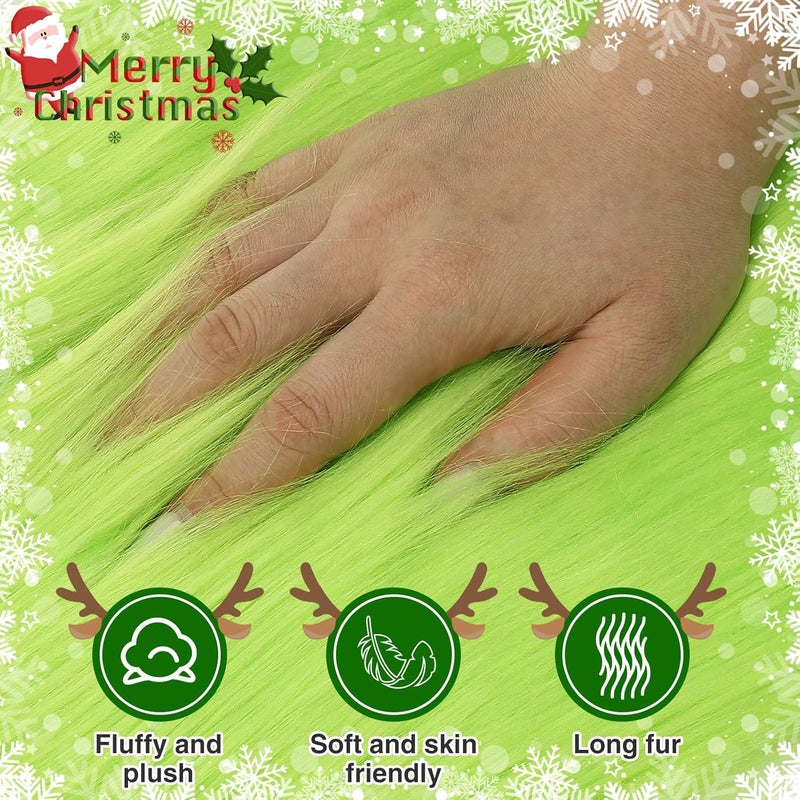 Alphatool 6 Pcs Green Faux Fur Fabric- 10"×10" Shaggy Fur Square Patches, Fluffy Warm Plush Fur Cuts for DIY Crafts Sewing Costume Rugs Pillows Cushion Pad Chair Cover Christmas Gnomes Decors - Image 3