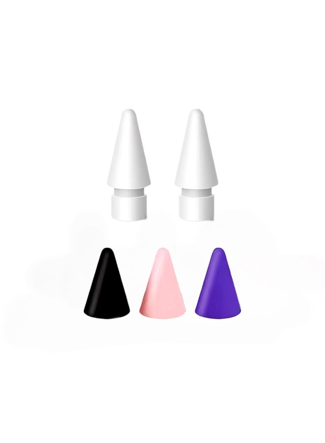 Apple Pencil Tips Replacement and Silicone Nib Cover Set (2 Tip + 3 Protective Covers) – Compatible with Apple Pencil 1st & 2nd Gen, Quiet Writing & Anti-Scratch Protection – White - Image 1