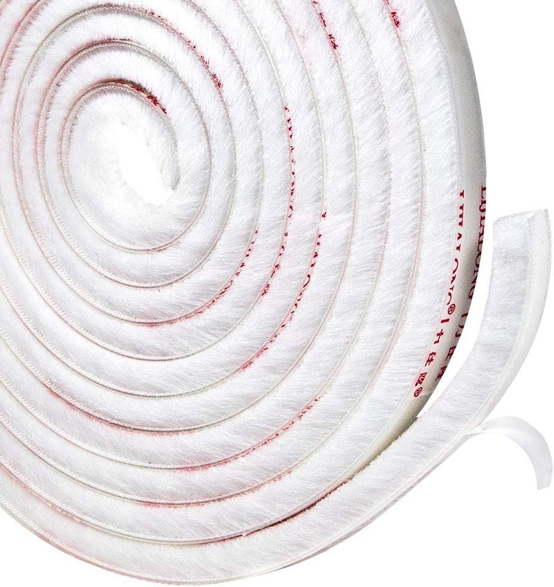 TORRAMI Fuzzy Brush Seal Weatherstripping for Window and Door 11/32 inch x 11/32 inch x 16 ft, Self-Adhesive Felt Insulation Sealing Strip Wind Dust Draft Insect Proof, White - Image 1