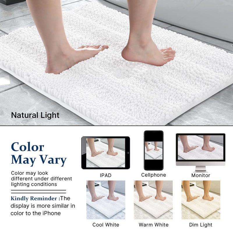 Yimobra Bathroom Rug Mat  Extra Thick and Super Absorbent Bath Rugs  Non Slip Quick Dry Bath Mats  Luxury Microfiber Chenille Plush Fluffy Washable Soft Shower Carpet for Floor  36"" x 24""  White - Image 2