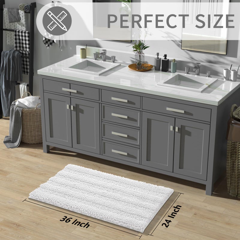Yimobra Bathroom Rug Mat  Extra Thick and Super Absorbent Bath Rugs  Non Slip Quick Dry Bath Mats  Luxury Microfiber Chenille Plush Fluffy Washable Soft Shower Carpet for Floor  36"" x 24""  White - Image 3