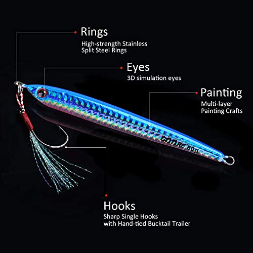 Goture Vertical Jigs 60-150g with Assist Hook, Glow Fishing Jig Saltwater, Speed Fast Fall Lead Jigs, Deep Sea Fishing Lures Jigging Spoon Lures for Tuna Kingfish Grouper Snapper Striper Salmon - Image 4