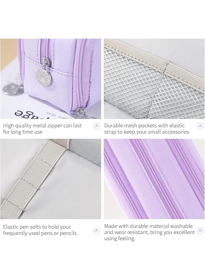 كوكوميلون حقيبة أقلام كبيرة السعة مكونة من 3 أقسام وحقيبة أقلام للمدرسة والمراهقات والفتيات والفتيان والرجال والنساء باللون الأرجواني - Image 4