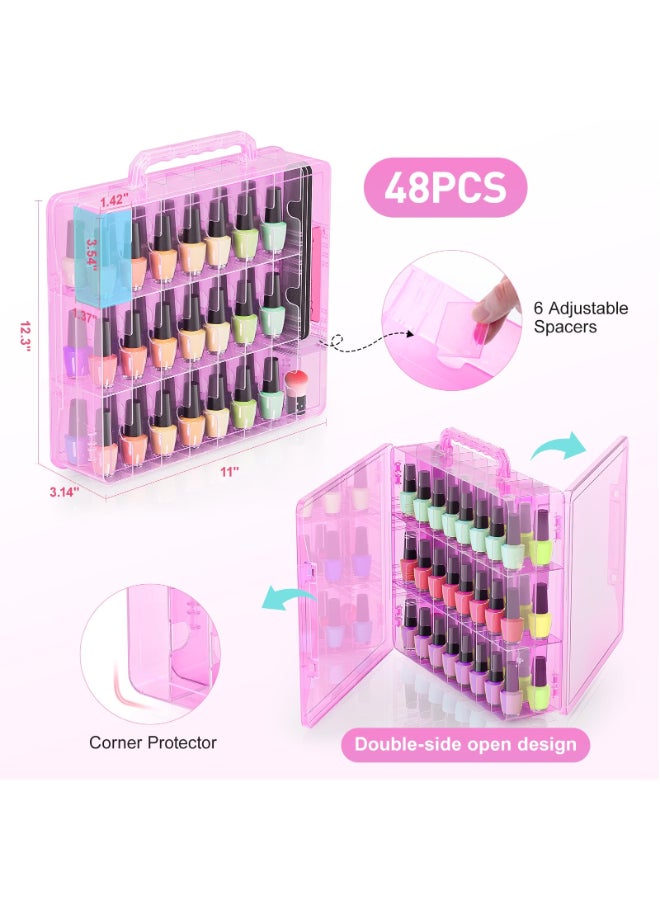 BELOVING Nail Polish Organizer Pack of 2 Portable 48 Bottles Clear Nail Polish Holder with Adjustable Divider Gel Nail Polish Storage Double Side Nail Polish Organizer Case for Nail Tech Pink - Image 4