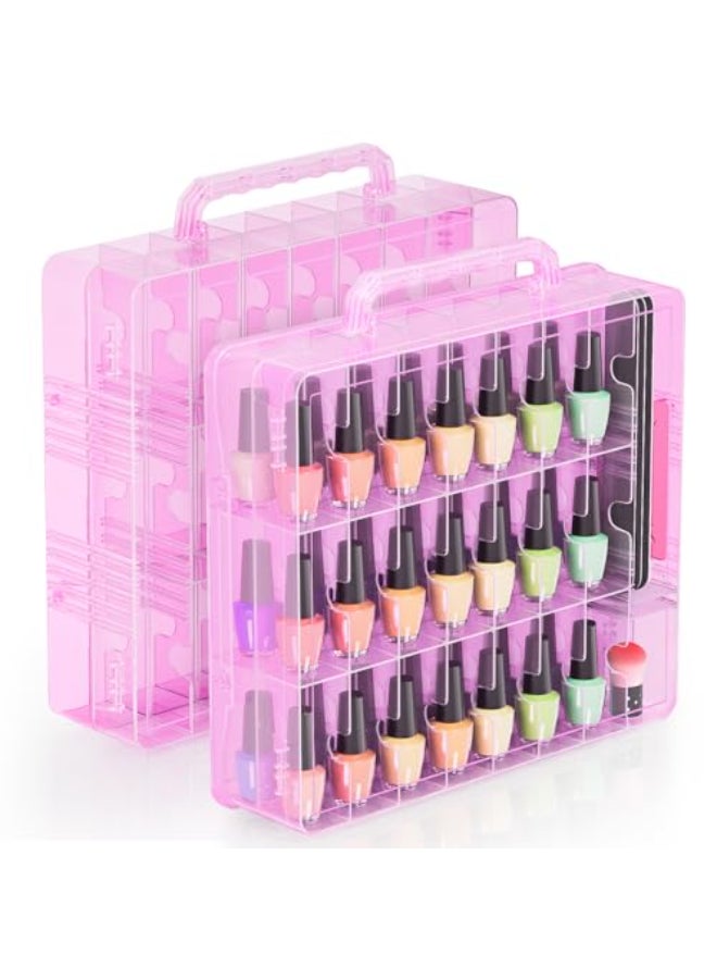 BELOVING Nail Polish Organizer Pack of 2 Portable 48 Bottles Clear Nail Polish Holder with Adjustable Divider Gel Nail Polish Storage Double Side Nail Polish Organizer Case for Nail Tech Pink - Image 1