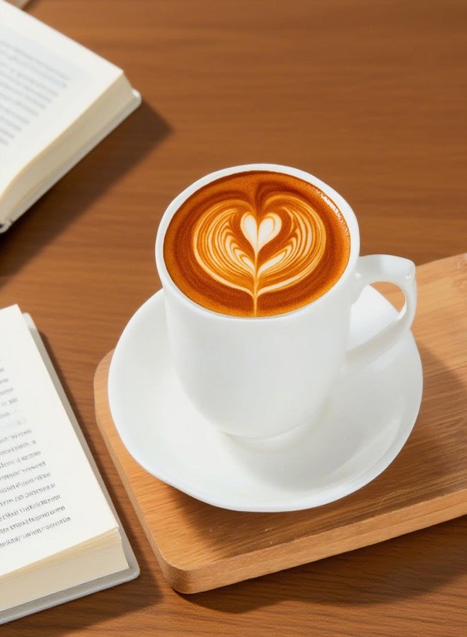MIWARE 8 Ounce Porcelain Cappuccino Cups with Saucers - Set of 4, Perfect for Specialty Coffee Drinks, Latte, Cafe Mocha and Tea, Ivory White - Image 2