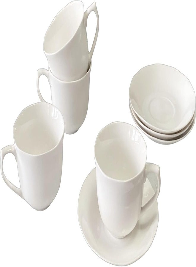 MIWARE 8 Ounce Porcelain Cappuccino Cups with Saucers - Set of 4, Perfect for Specialty Coffee Drinks, Latte, Cafe Mocha and Tea, Ivory White - Image 1