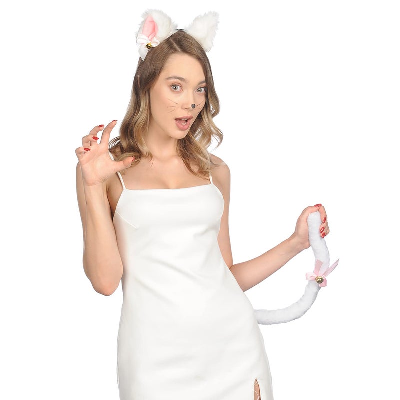 Funcredible White Cat Ears and Tail - Furry Cat Costume - Kitten Anime Neko Ears - Cat Halloween Costumes for Woman Girls Adult Kids - Image 5