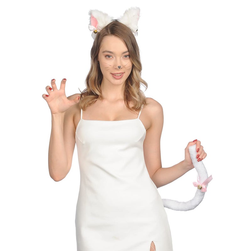 Funcredible White Cat Ears and Tail - Furry Cat Costume - Kitten Anime Neko Ears - Cat Halloween Costumes for Woman Girls Adult Kids - Image 4