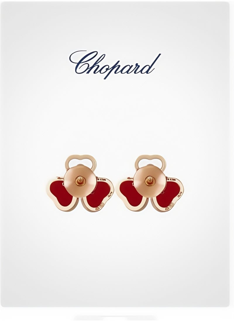Chopard Chopard Chopard rose gold, red gemstones, diamonds, butterfly stud earrings, and a trefoil gift  - Image 2