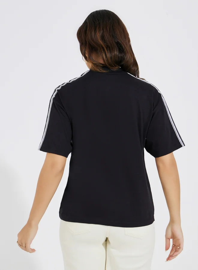 Styli Styli Cotton Jersey High Neck T-Shirt with Shoulder Tape Detail