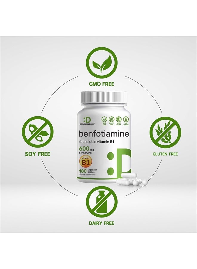 DEAL SUPPLEMENT Benfotiamine 600mg Per Serving, 180 Veggie Capsules (300mg Per Cap) – Fat Soluble Vitamin B1 Thiamine Supplement – 3rd Party Tested, Vegan, Non-GMO, Gluten Free  - Image 3