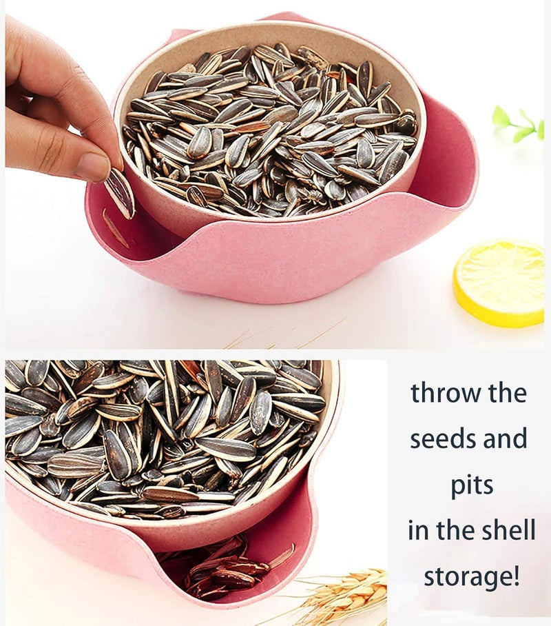 Cedilis 4 Pack Pistachio Bowl Double Peanut Bowl with Seeds Shell Storage Wheat Straw Snack Serving Dish for Sunflower Seeds Edamame Nuts Fruits - Image 4