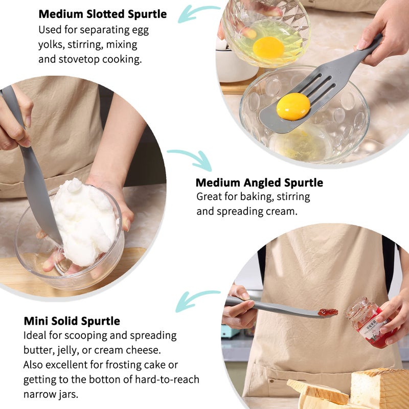 Tongjude Silicone Spurtle Set  Silicone Spatula Set  Heat Resistant Cooking Utensil for Nonstick Cookware  Serving Baking  Whisking  Smashing  Scooping  Spreading  4 Piece - Image 3