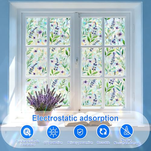 SOMWISE Rainbow Window Privacy Film,Heat Control,UV Blocking,Anti-Glare,Day & Night Privacy Protection & Decoration for Home, Bathroom,Glass Door,Static Cling,Renter-Friendly with Installation Tools - Image 2