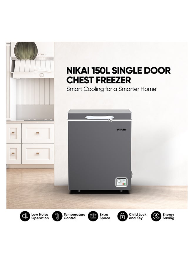NIKAI 150L Gross / 98L Net, Single Door Chest Freezer With Storage Basket, High Energy Efficiency Cooling System, Adjustable Temperature, Child Lock, Silent Operation, Ideal For Home And Restaurants 150 L 342 kW NCF150N7S Silver - Image 2