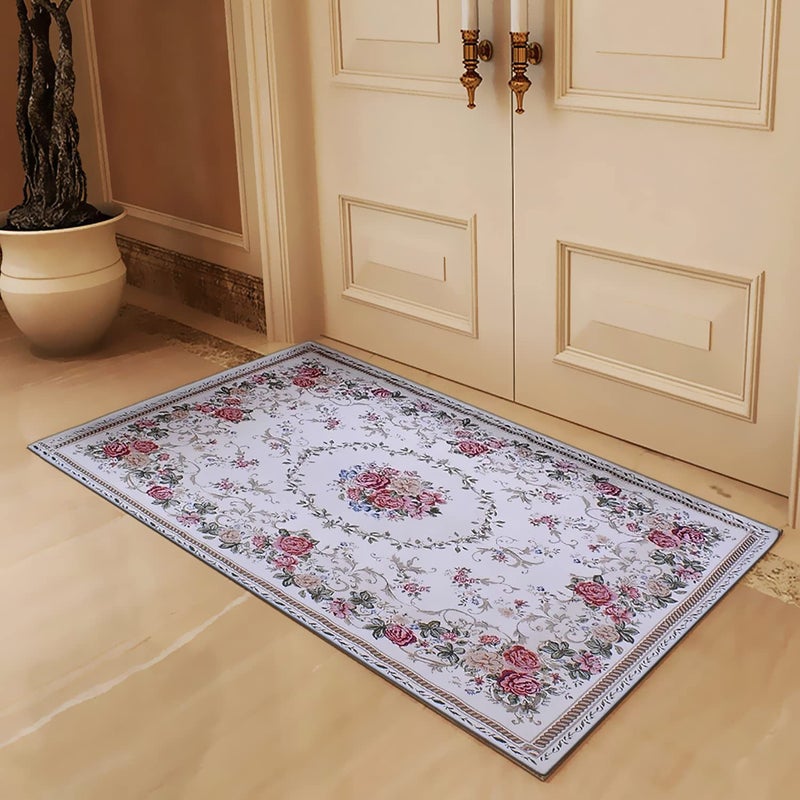 UKELER Rustic Shabby Rose Rugs Vintage Elegant Traditional Rug Accent Floral Rugs Carpet for Home Living RoomBedroom 354x55 Country Rose