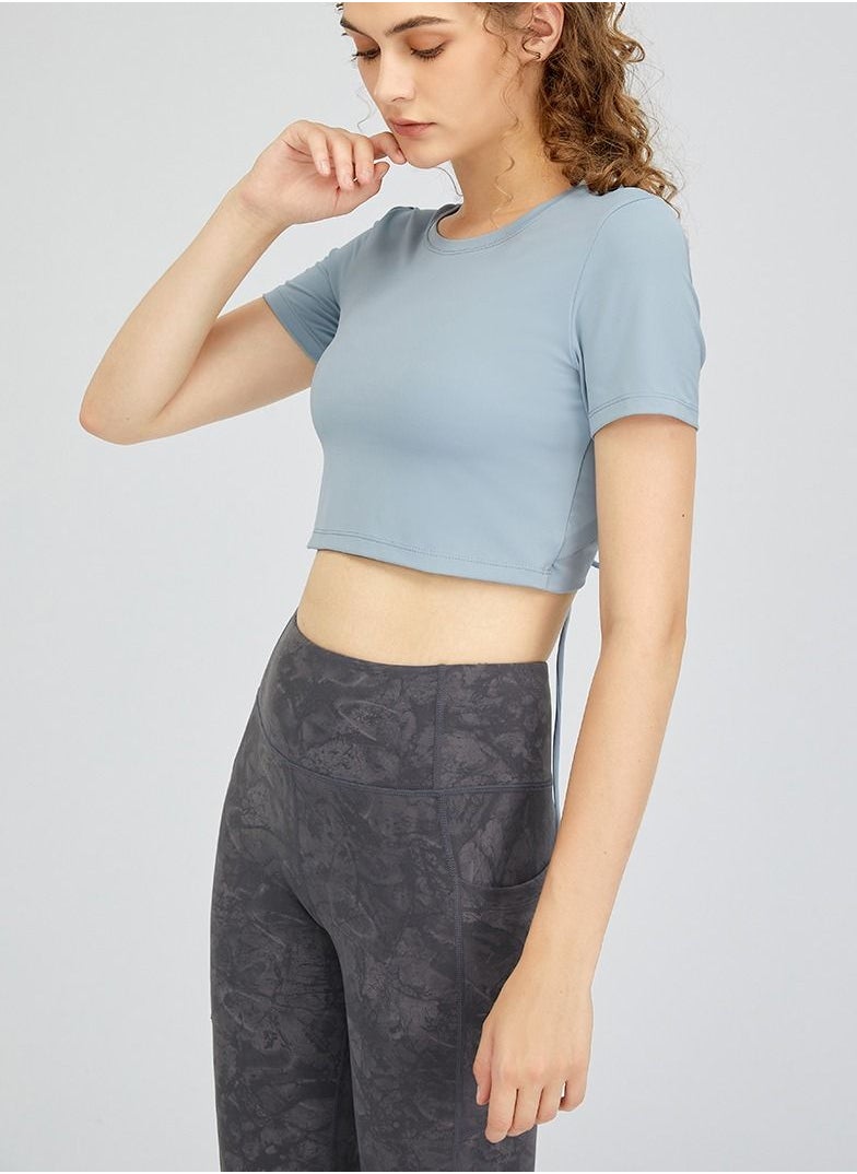 Loquat - Exercise Running Yoga Fitness Short Sleeve Top Blue - Image 1